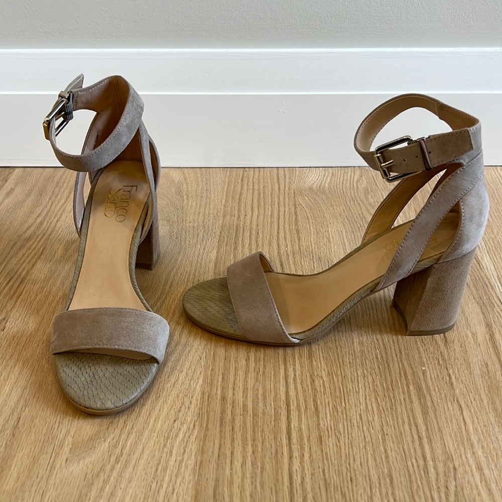 Franco Sarto Beige Block Heels with Ankle Strap Size 7.5